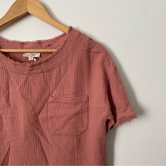 Entro Boxy Peach Pink Pocket Blouse with Raw Hemline Women’s Small - Picture 2 of 4
